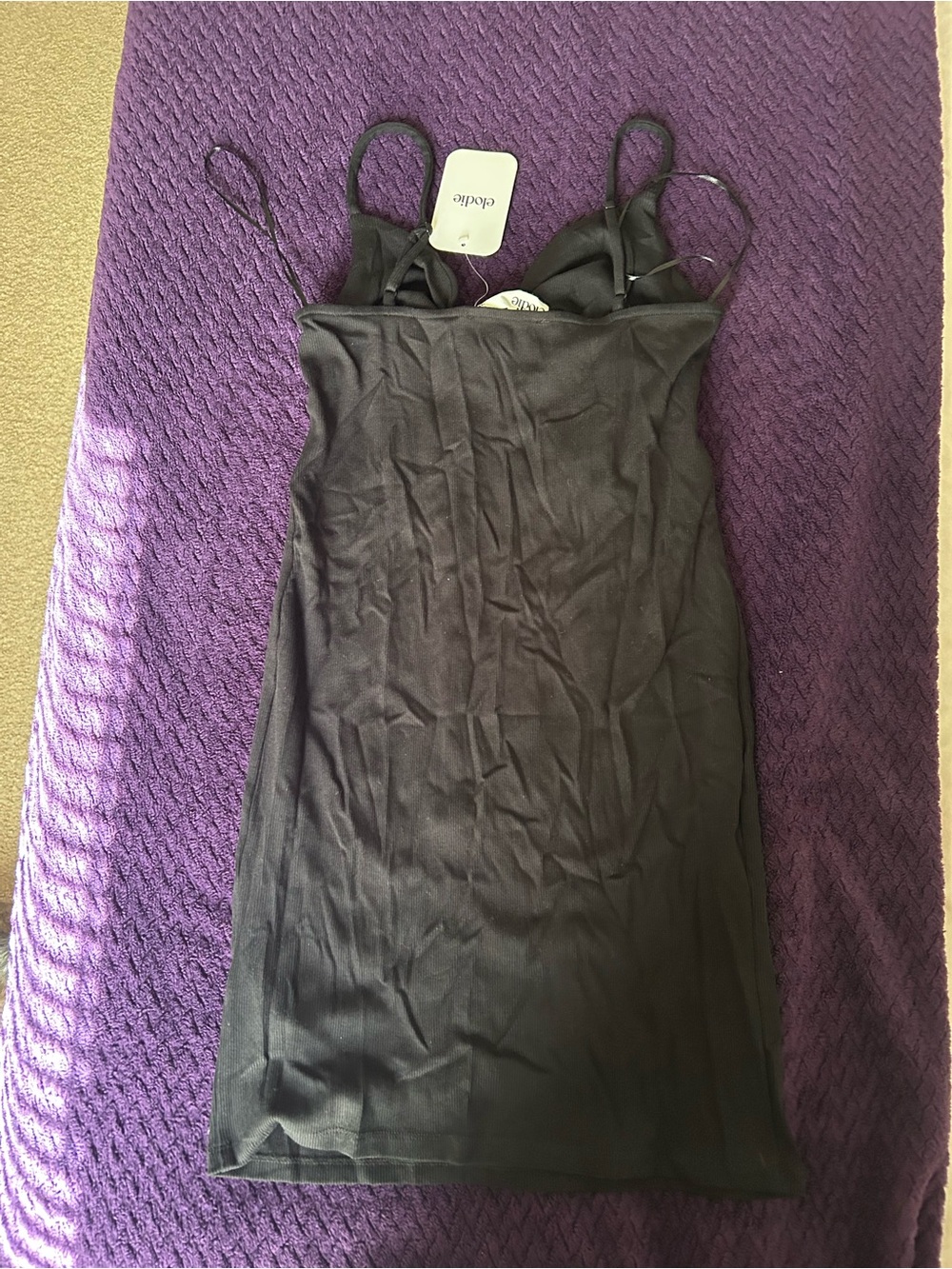 Elodie Ribbed Black Slip Dress with Front Bow - Picture 3 of 3